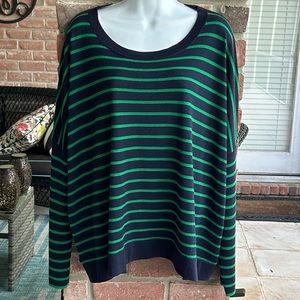 J. CREW Relaxed-fit Crewneck Sweater Navy Warm Clover Stripe L Merino Wool EUC
